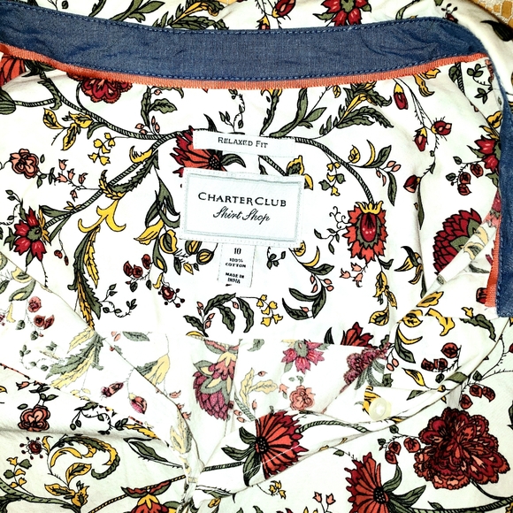 VTG Charter Club floral cotton long sleeve shirt 10 - Picture 5 of 8